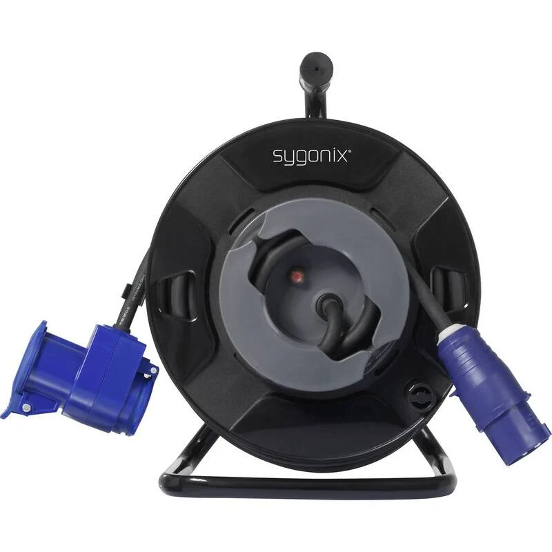 B-Ware Sygonix Kabeltrommel 25m CEE-Cara-Stecker 2 Steckdosen IP44 Schwarz 3000W