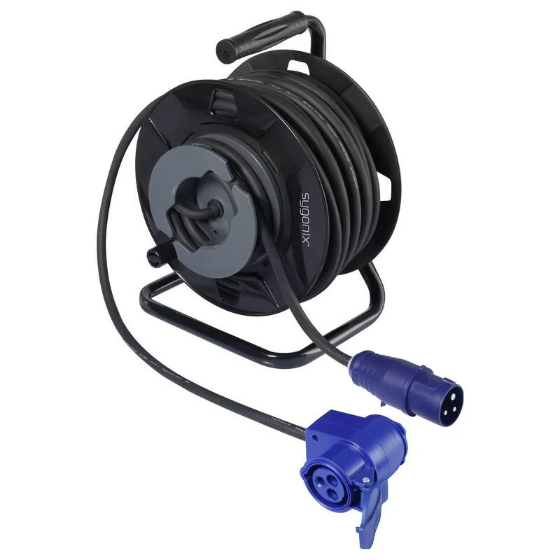 B-Ware Sygonix Kabeltrommel 25m CEE-Cara-Stecker 2 Steckdosen IP44 Schwarz 3000W