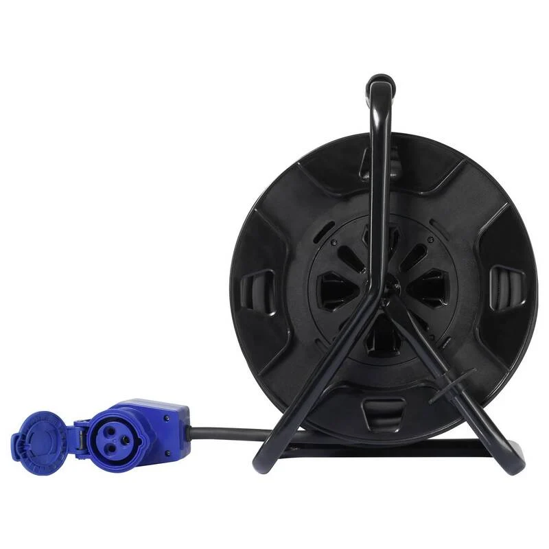B-Ware Sygonix Kabeltrommel 25m CEE-Cara-Stecker 2 Steckdosen IP44 Schwarz 3000W