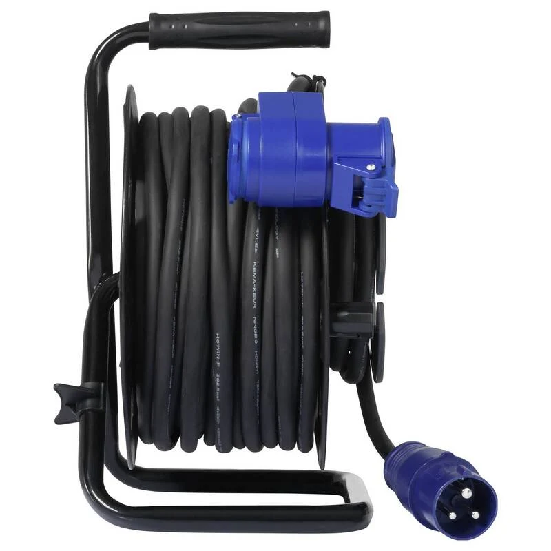 B-Ware Sygonix Kabeltrommel 25m CEE-Cara-Stecker 2 Steckdosen IP44 Schwarz 3000W