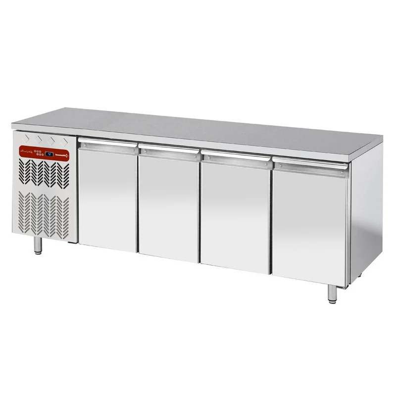 Professioneller Edelstahl-Kühltisch, 4 Türen GN 1/1, 225 cm, TG4N/HGX-R2