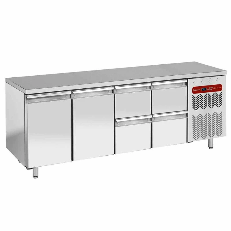 Professioneller Gastro-Kühltisch aus Edelstahl , 4 Abteile, TG4N/H-R2_2XK1/2-H