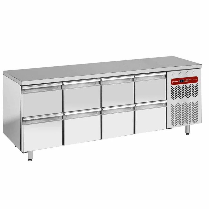 Profi Kühltisch mit 4 Türen, Edelstahl, für GN 1/2 Behälter, TG4N/H-R2_4XK1/2-H