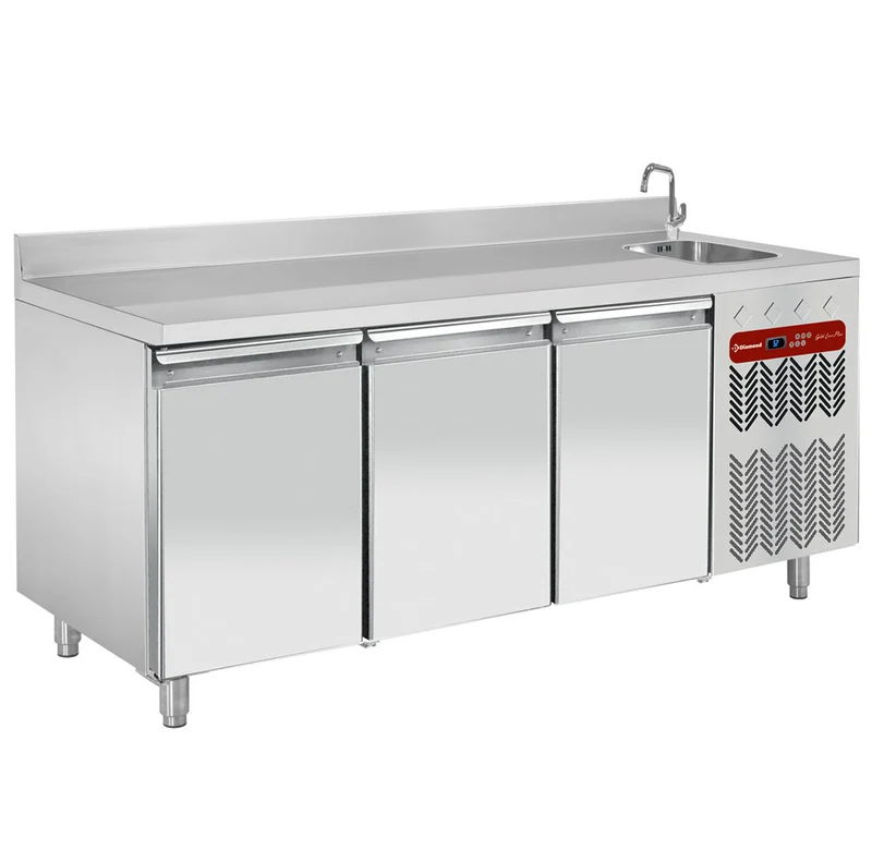 Profi Umluft-Kühltisch mit Spülbecken , 3-türig für GN 1/1, TG3N/HA-R2EV
