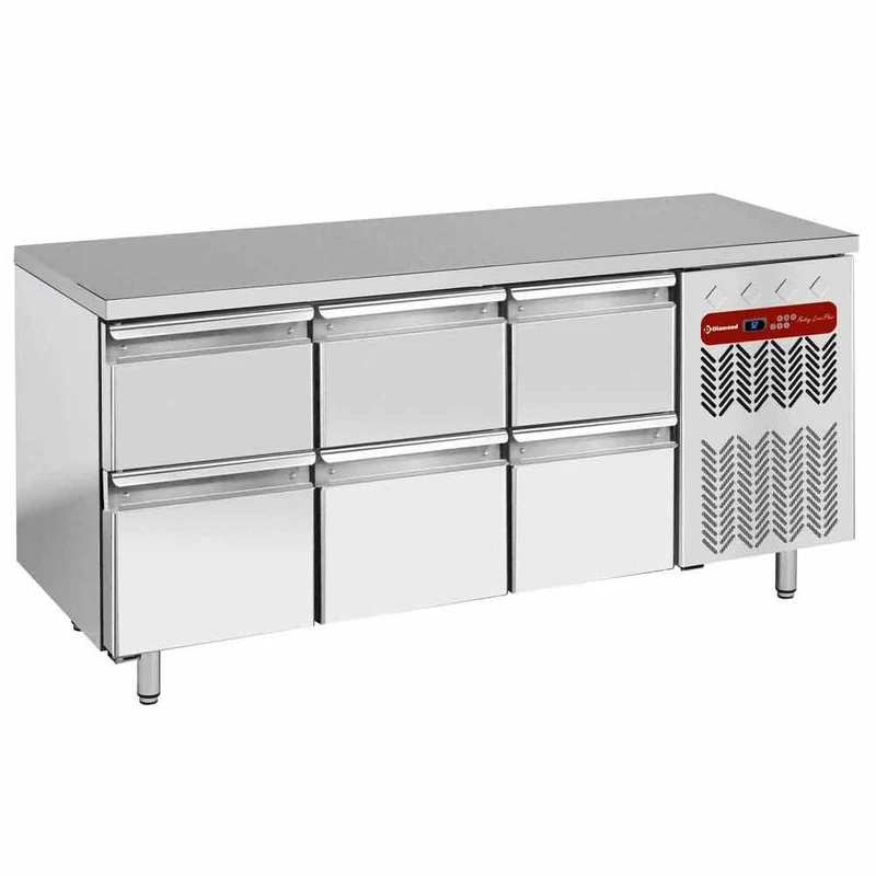 Profi Edelstahl-Kühltisch mit Umluft , 200 cm , für EN 600x400 Bleche, TG3N/H-R2_3XK1/2-H
