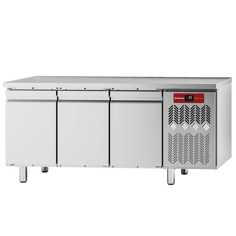 Gastro Kühltisch 3-türig aus Edelstahl , GN 1/1 mit Umluftkühlung, TFC3/AG-3