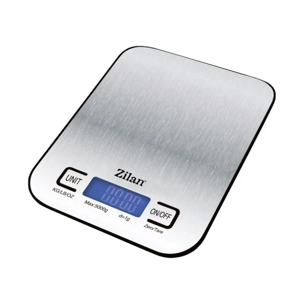 Zilan, digitale Küchenwaage ZLN2984, 5 kg/1 g, beleuchtetes LCD-Display, Edelstahlplatte