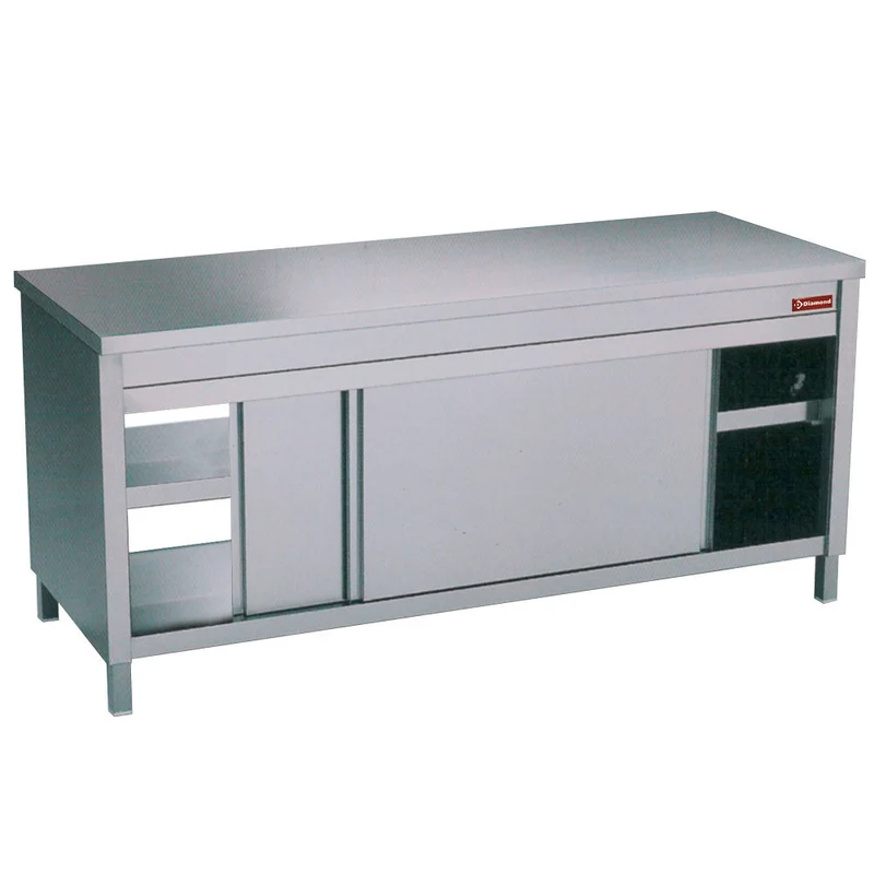 Edelstahl Durchreiche-Arbeitsschrank mit Schiebetüren , 200 cm, TAP207/U