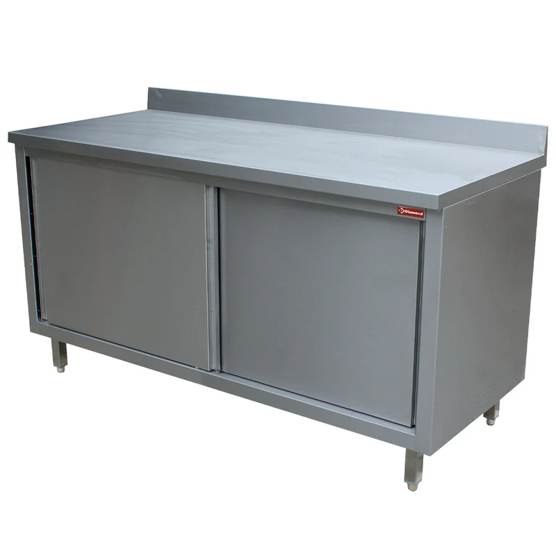 Edelstahl-Arbeitsschrank mit Schiebetüren und Aufkantung, 200 cm, TA207/B-D