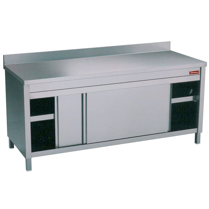 Edelstahl Arbeitsschrank 140 cm mit Schiebetüren & Aufkantung, TA147/U-D
