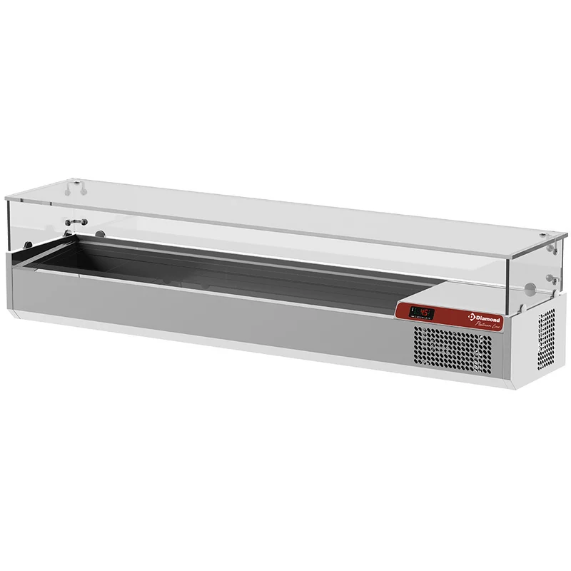 Professionelle Kühlaufsatzvitrine 1800 mm , Edelstahl mit Hustenschutz, SY180/PL3