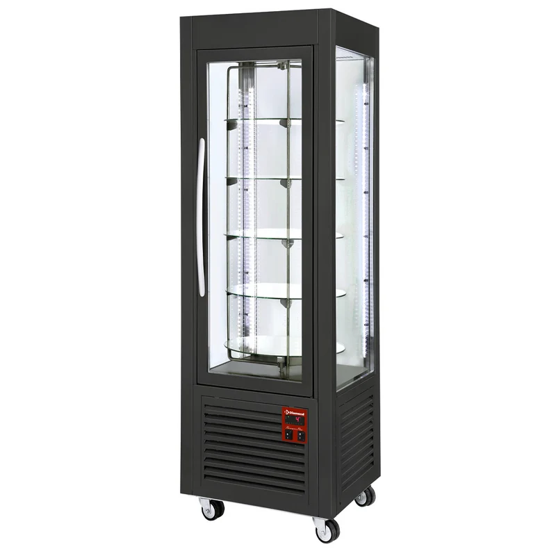 Rundglasvitrine mit 5 Drehetagen & LED-Beleuchtung , Schwarz, SNE/RN-B7-R2