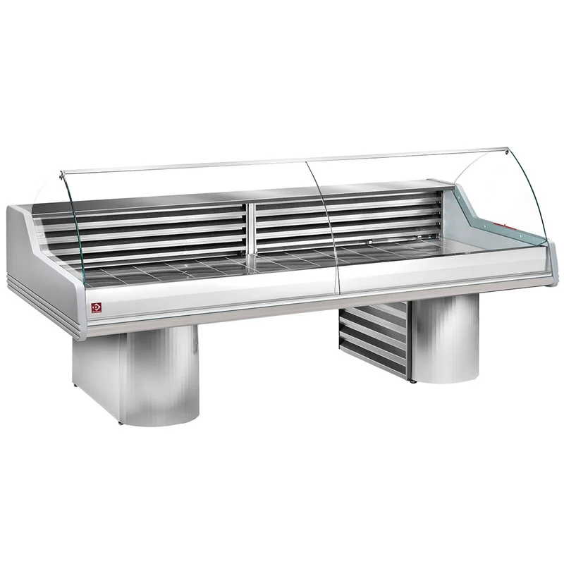 Fischkühltheke 350 cm , Edelstahl AISI 316 , Gebogenes Glas, SG35B/A1-R2