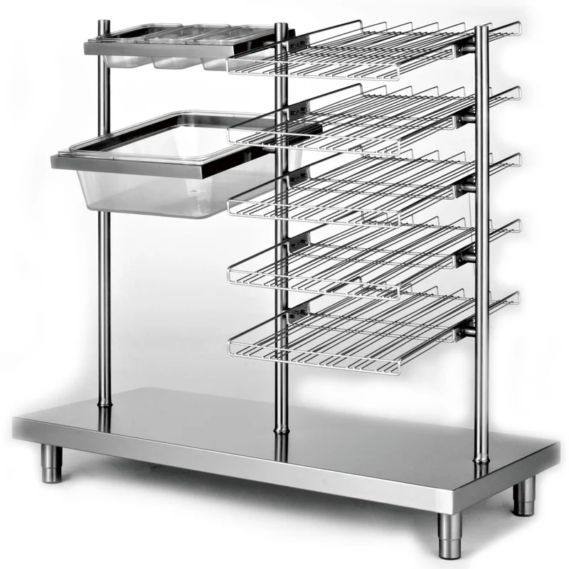 Tablettstation mit Besteck-, Brot- & Gläserspender aus Edelstahl, S80/PBPC
