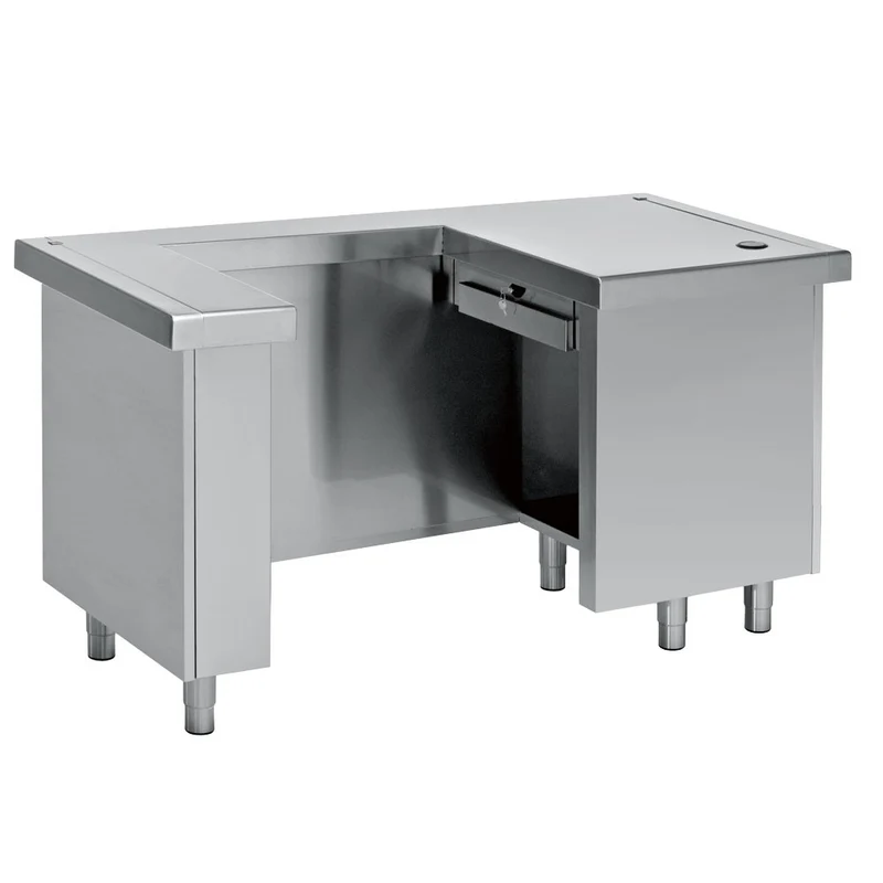 Kassentisch Edelstahl, rechts - 1500 x 800 mm - mit abschließbarer Schublade, S80/CD15