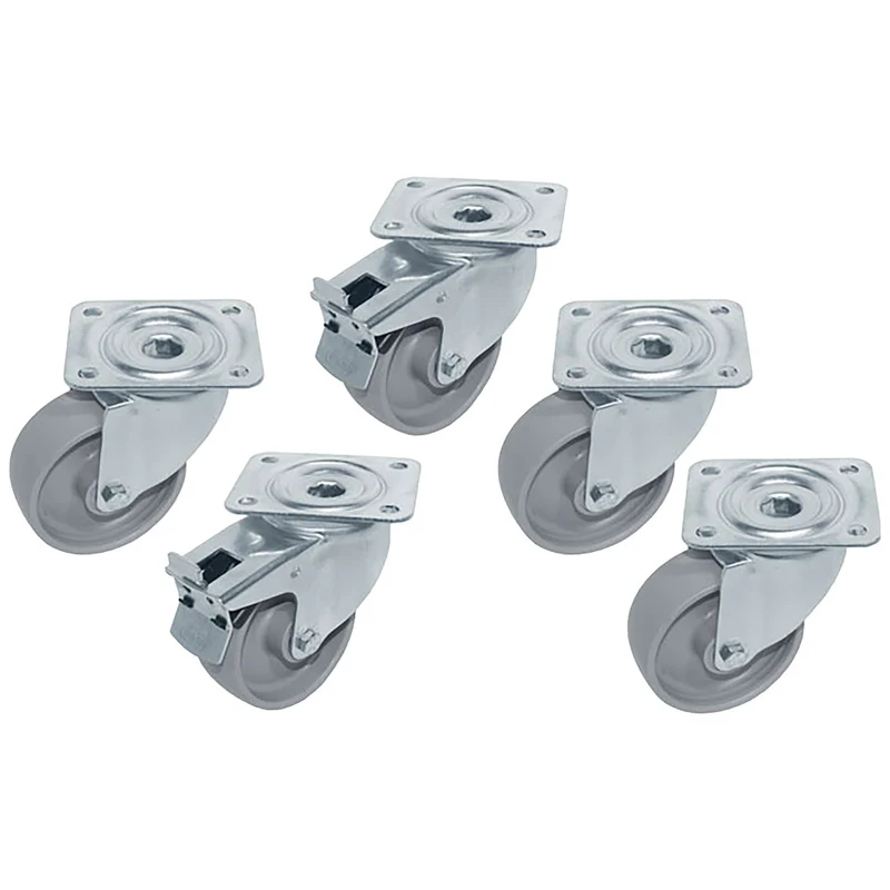 Lenkrollen-Set Edelstahl , 5 Stück , 120 mm , 2x Feststellbremse, RTG6-2R