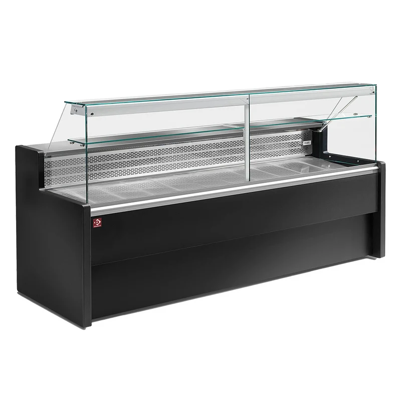 Professionelle Kühltheke 100 cm mit geradem Glasaufbau & Reservefach, RO10/B5-R2