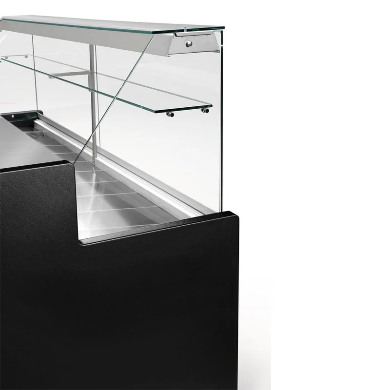Professionelle Kühltheke 100 cm mit geradem Glasaufbau & Reservefach, RO10/B5-R2