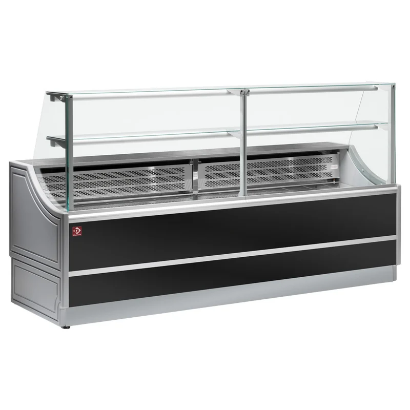 Neutrale Verkaufstheke 200 cm , gerader Glasaufbau , mit Beleuchtung, OL200/B2-NN