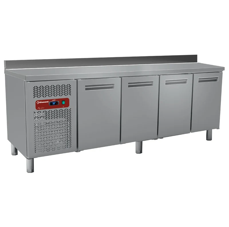 Gastro Kühltisch mit 4 Türen & Aufkantung , GN 1/1 , 550 L, MR4/R2-BA