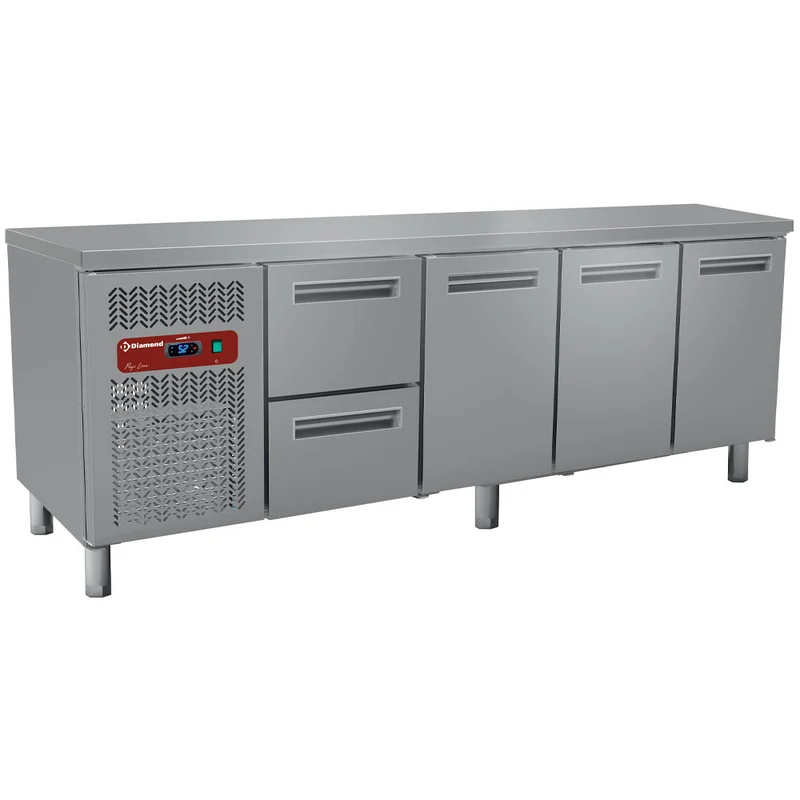 Gastro Kühltisch mit Arbeitsplatte , 225 cm , Edelstahl, MR4/R2_MC1/2-TP