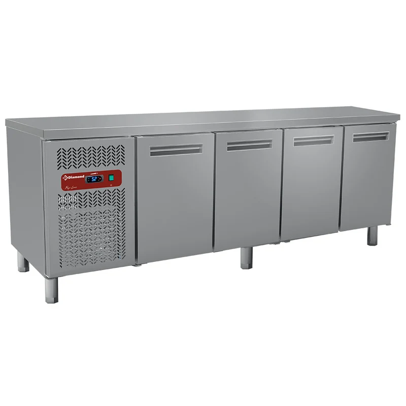 Gastro Kühltisch mit Arbeitsplatte , 225 cm , Edelstahl, MR4/R2_MC1/2-TP