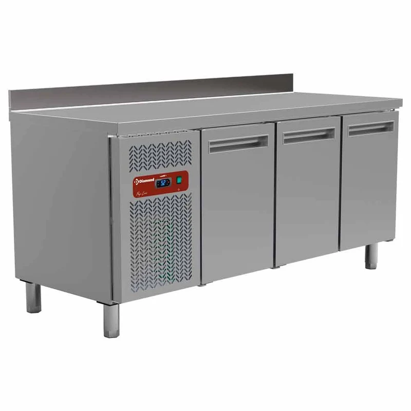 Profi Umluft-Kühltisch mit 3 Türen und Aufkantung, 405L, GN 1/1, MR3/R2-BA