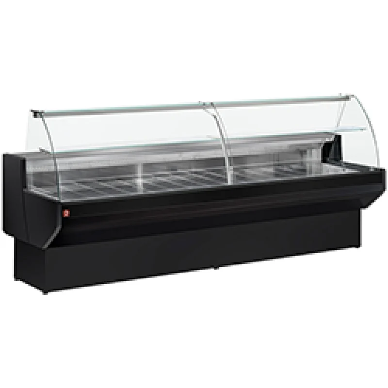 Kühltheke mit Umluft & Unterbaukühlung , 2,0 m , Gebogener Glasaufbau, Schwarz, ML20/B5-VV/R2