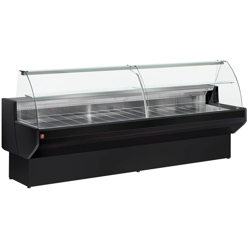 Professionelle Kühltheke gebogen , 104 cm , LED-Beleuchtung & gekühlter Unterbau , Schwarz, ML10/B5-R2