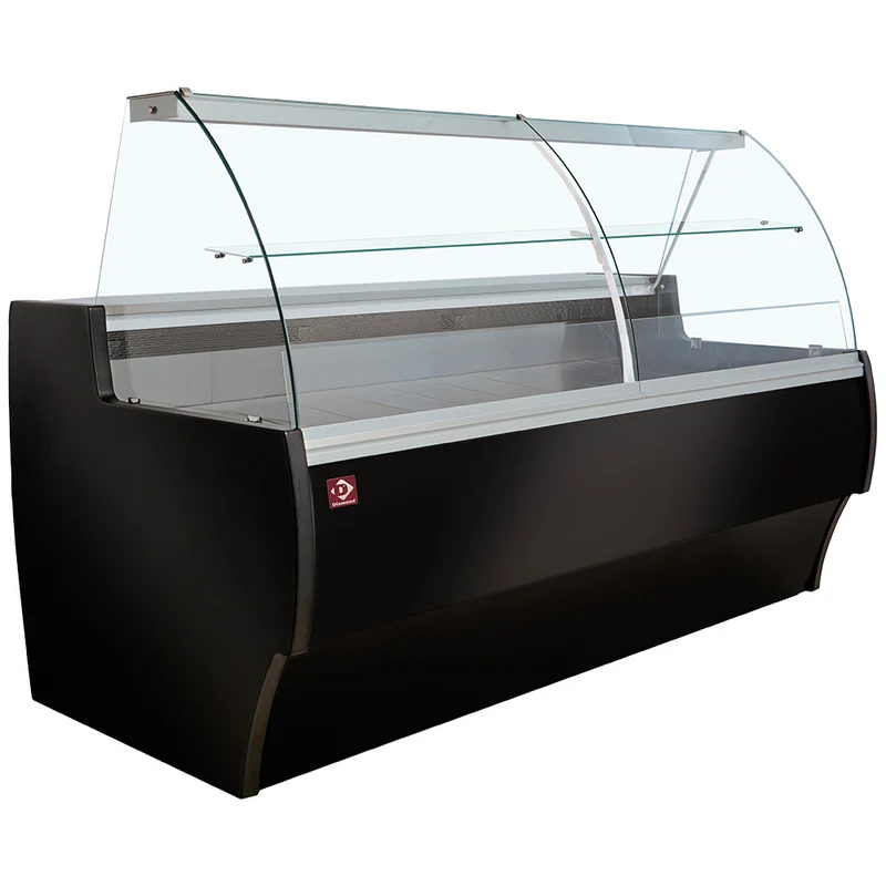 Kühltheke Schwarz 300cm , Umluftkühlung & gebogene Glasfront, MA30/B5-R2V