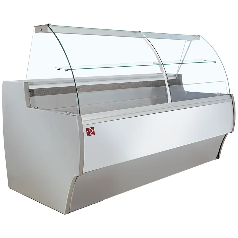 Bedientheke 300 cm , Gebogenes Glas & Umluftkühlung , mit gekühltem Unterbau, MA30/E8-R2V