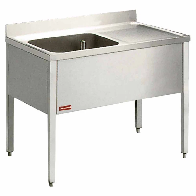 Profi Spültisch 140cm , 1 Becken & Abtropffläche rechts , Edelstahl, L1410D-KD-D