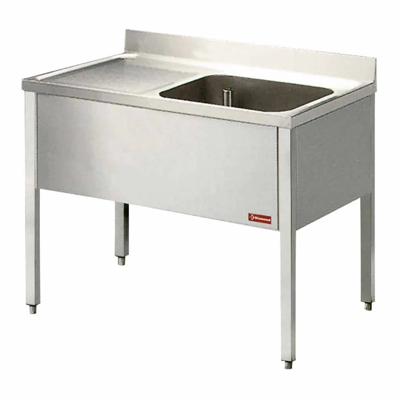 Gastro Spültisch 120 cm , 1 Becken & Abtropffläche links , Edelstahl, L1210S/6-KD-D