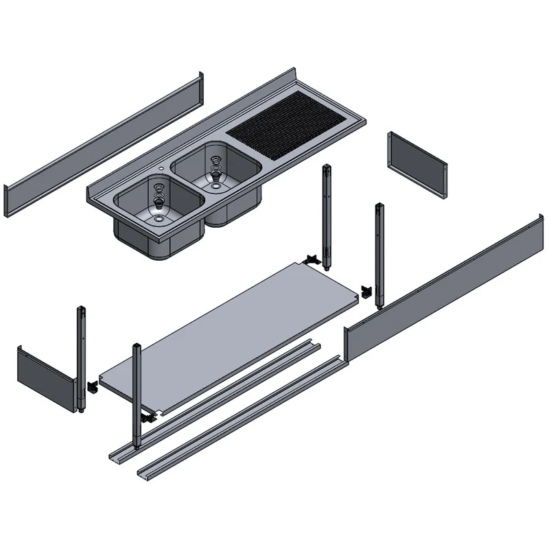 Gastro Spültisch 120 cm , 1 Becken & Abtropffläche links , Edelstahl, L1210S/6-KD-D