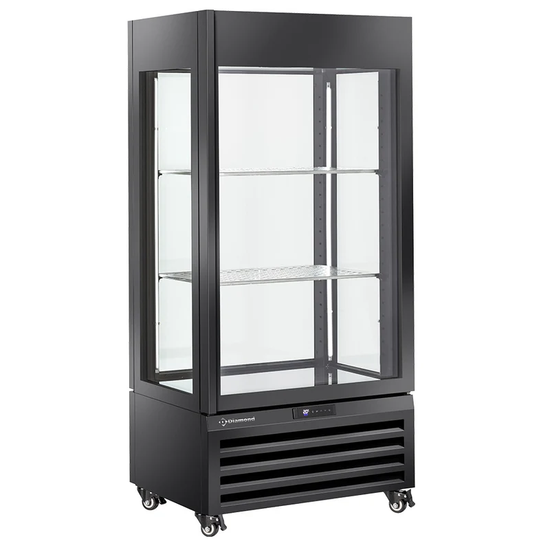 Umluft-Kühlvitrine 600 Liter , Glastür , Schwarz, MAX/609-VB