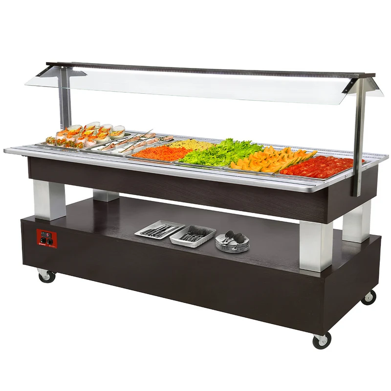 Gekühlte Salatbar für 6 x GN 1/1 mit Durchreiche-Unterbau , Wenge, BSB/6N-B1-R2