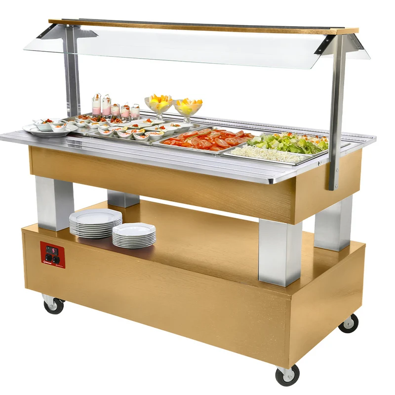 Gekühlte Salatbar 4x GN 1/1 , Holzdekor Eiche hell , mit Durchreiche, BSB/4N-D1-R2