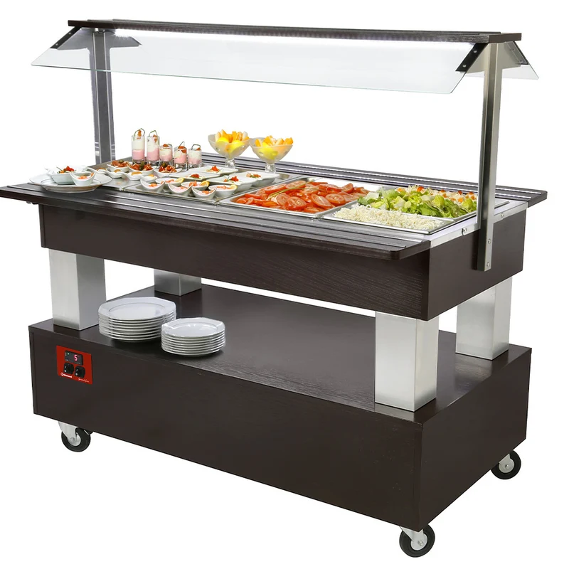 Gekühlte Salatbar für 4x GN 1/1 , Wenge-Dekor , mit Unterbau und Hustenschutz, BSB/4N-B1-R2