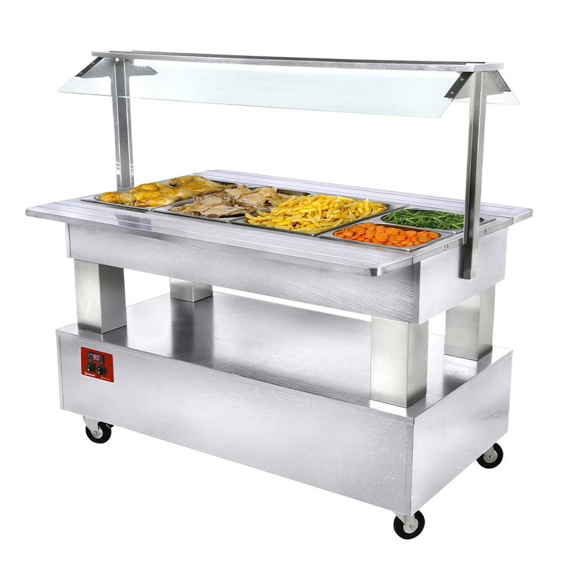 Warmhalte-Buffetstation Bain-Marie , 4x GN 1/1 , Holzoptik weiß, BBM/4N-A1