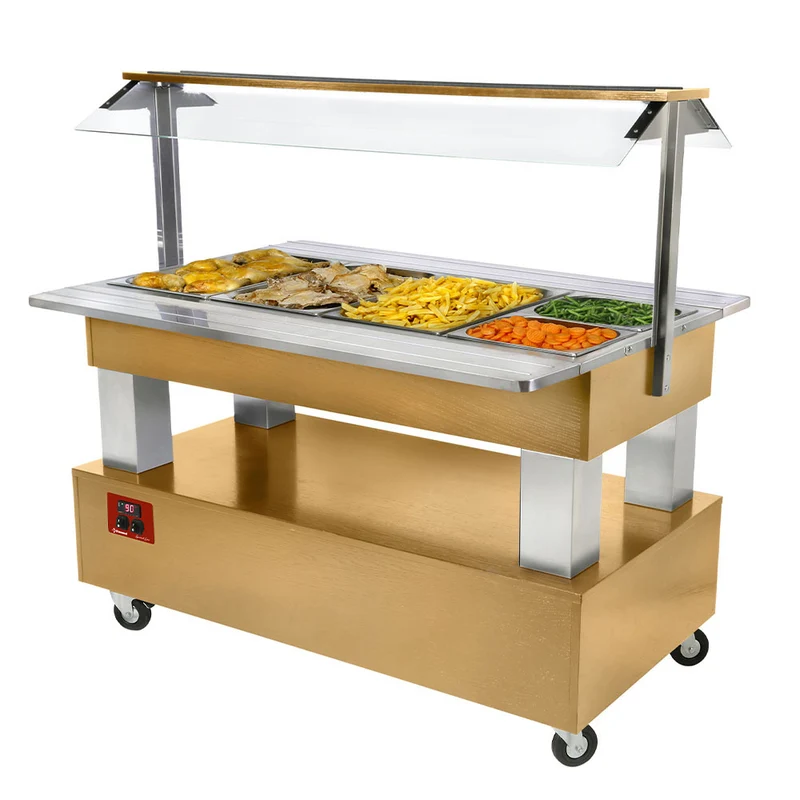 Bain-Marie Buffetstation 4x GN 1/1 , Holzdekor Helle Eiche , mit Durchreiche, BBM/4N-D1