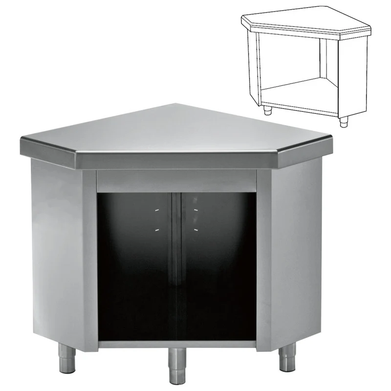 Edelstahl Eck-Arbeitstisch 90° Innen , 700 mm Tiefe, AI90