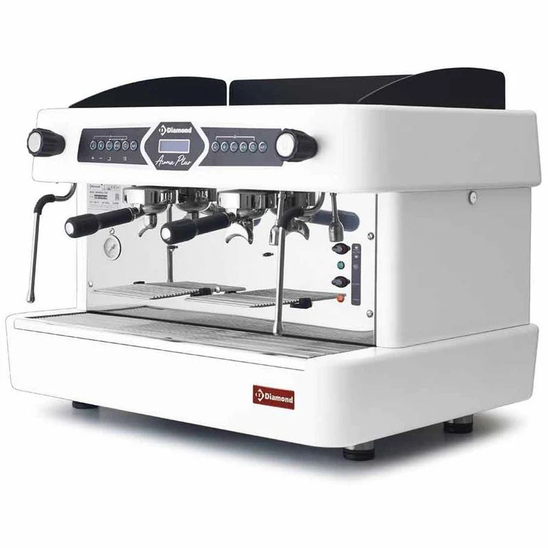 Siebträgermaschine 2-gruppig mit Automatik-Display & 11L Kessel , Weiß, AROMA/2EW
