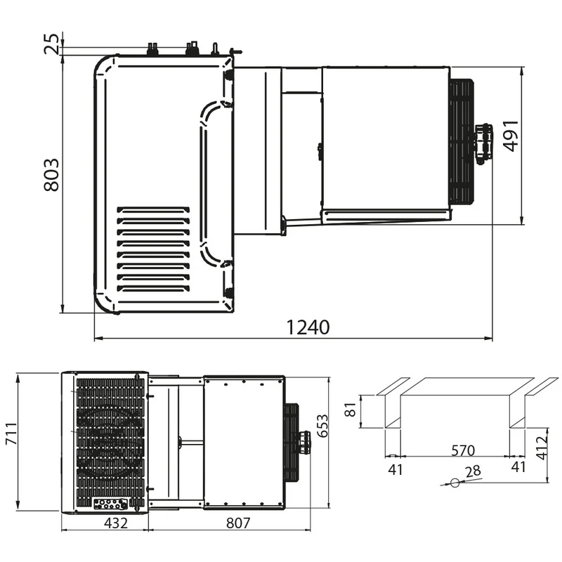 Huckepack-Kühlaggregat für Kühlzellen (-5°C / +5°C) bis 46 m³, AP200T-3D-R2