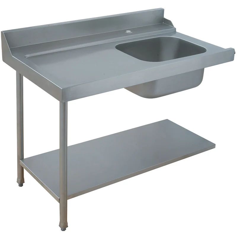 Edelstahl Einlauftisch links , 1500 mm , mit Spülbecken, GTV-15