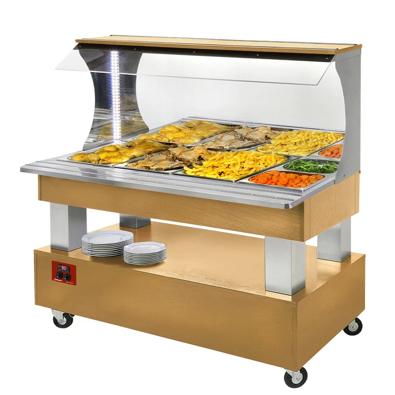 Bain-Marie Buffet 4x GN 1/1 , Helle Eiche , mit Unterbau & LED, ABM/4N-D1