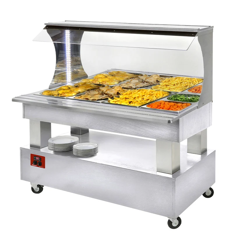 Wärmebuffet Bain-Marie 4x GN 1/1 , LED-Beleuchtung , Holzdekor Weiß, ABM/4N-A1