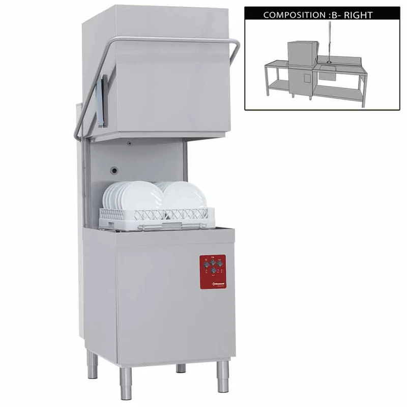 Haubenspülmaschine als Komplettsystem , Professionelle Spülstraße, 015-25D/6/B-D