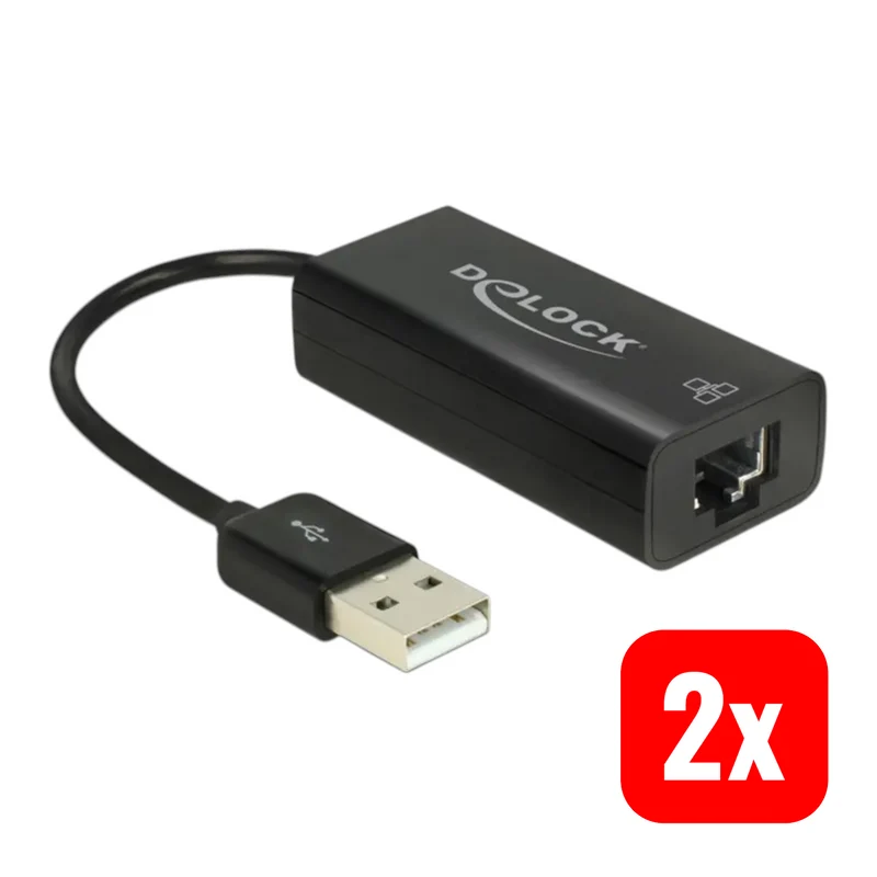 2x B-Ware DELOCK Netzwerkadapter LAN Adapter USB RJ45 Ethernet Schwarz Plug Play 2 STÜCK