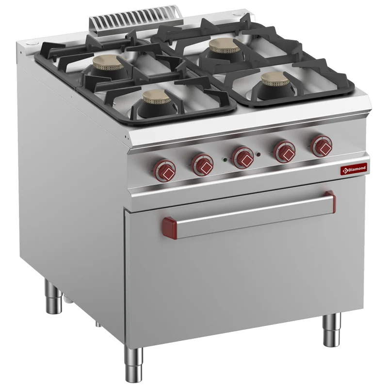 Profi Gasherd 900 , 4 Kochstellen , mit Elektro-Umluftbackofen GN 2/1, G9/4BFE8-N