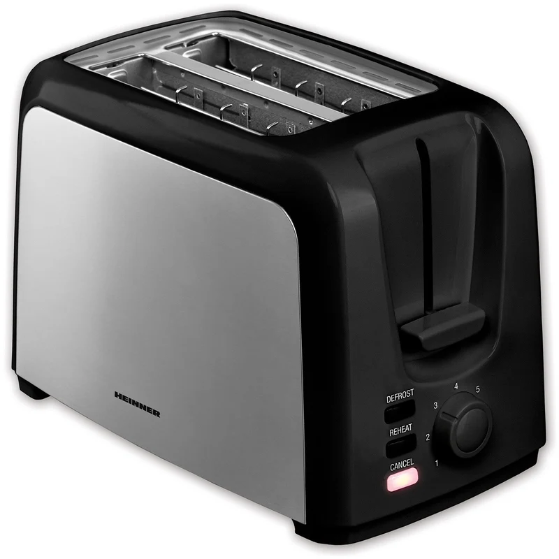 Toaster Heinner HTP-700BKSS, 750 W, 6 Bräunungsstufen, 3 Funktionen, Schwarz/Edelstahl